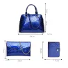 Lederhandtasche - Umhängetasche - kleine Geldbörse - Blumendruck - 3-teiliges Set