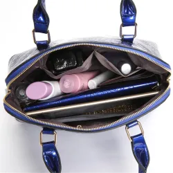 Lederhandtasche - Umhängetasche - kleine Geldbörse - Blumendruck - 3-teiliges Set