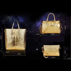 Ledertasche - Umhängetasche - kleine Clutch - Krokodilleder-Design - 3-teiliges Set
