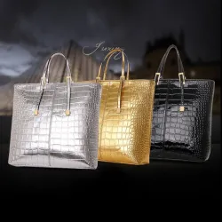 Ledertasche - Umhängetasche - kleine Clutch - Krokodilleder-Design - 3-teiliges Set