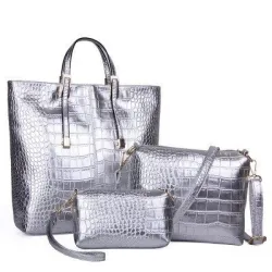 Ledertasche - Umhängetasche - kleine Clutch - Krokodilleder-Design - 3-teiliges Set