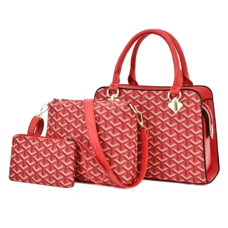 Lederhandtasche - Umhängetasche - kleine Clutch - geometrisches Design - 3-teiliges Set