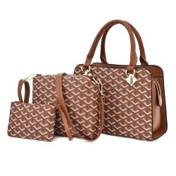 Lederhandtasche - Umhängetasche - kleine Clutch - geometrisches Design - 3-teiliges Set
