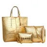Ledertasche - Umhängetasche - kleine Clutch - Krokodilleder-Design - 3-teiliges Set