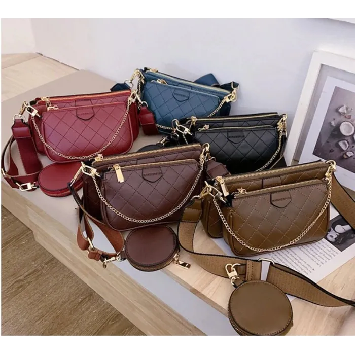 Lederhandtasche - Umhängetasche - kleine Clutch - abnehmbares Design - 3-teiliges Set