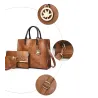 Modische Lederhandtasche - Umhängetasche - kleine Clutch - Hanf-Logo - 3-teiliges Set