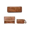 Modische Lederhandtasche - Umhängetasche - kleine Clutch - Hanf-Logo - 3-teiliges Set