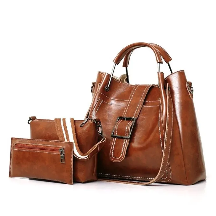 Elegante Lederhandtasche - Umhängetasche - kleine Handtasche - 3-teiliges Set