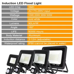 10W - 20W - 30W - 50W - LED-Flutlicht - Bewegungssensor - wasserdichter Außenreflektor