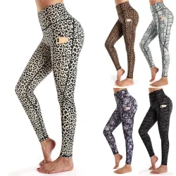 Fitness - Yoga - Leggings mit Taschen - komprimiert - schweißabsorbierend - hohe Taille - Leopardenmuster
