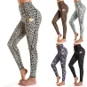 Fitness - Yoga - Leggings mit Taschen - komprimiert - schweißabsorbierend - hohe Taille - Leopardenmuster