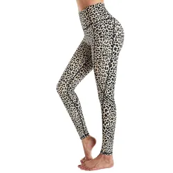 Fitness - Yoga - Leggings mit Taschen - komprimiert - schweißabsorbierend - hohe Taille - Leopardenmuster