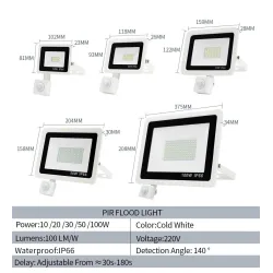 LED floodlight - outdoor reflector - PIR motion sensor - waterproof - 10W - 20W - 30W - 50W - 100WFloodlights