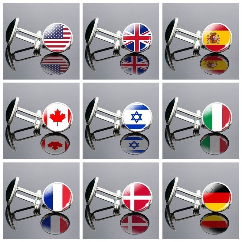 National flag - round glass cufflinks - with boxCufflinks