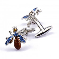 Blue crystal bee cufflinks - 2 pieces