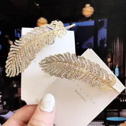 Crystal feather - leaf - hair clipHair clips