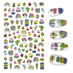 Nail Art Aufkleber - bunte Blumen & Cartoons