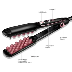 Volumenvoller Haarglätter / Lockenwickler / Bürstenkamm - maisförmige Keramikplatten - LCD-Display