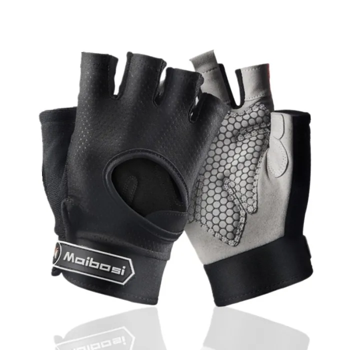 Gym padded gloves - anti-slip silicone grip -with wrist wrapFitness