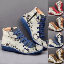Retro Spitzenstiefel - flach - seitlicher Reißverschluss - Leder