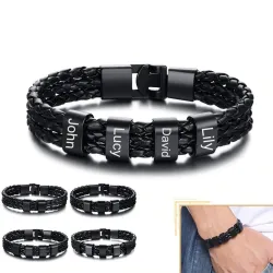 Geflochtenes Lederarmband - Reize aus Edelstahl - kundenspezifische Namen