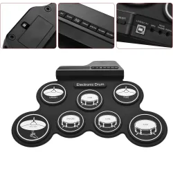 Digital electronic drum set - 7-Pad - USB roll-up silicone drum pad - with drumsticks / foot pedalsMusical Instruments