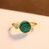 Modischer Goldring mit grünem Malachit und Kristall - 925er Sterlingsilber