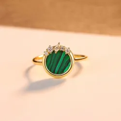 Eleganter Ring mit Malachit und Zirkonoxid - 925er Sterlingsilber - veränderbar