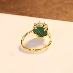 Eleganter Ring mit Malachit und Zirkonoxid - 925er Sterlingsilber - veränderbar