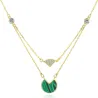 Goldkette mit Malachit & Zirkon - Doppelkette - 925er Sterlingsilber