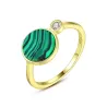 Modischer Goldring mit grünem Malachit und Kristall - 925er Sterlingsilber