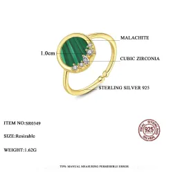 Eleganter Ring mit Malachit und Zirkonoxid - 925er Sterlingsilber - veränderbar