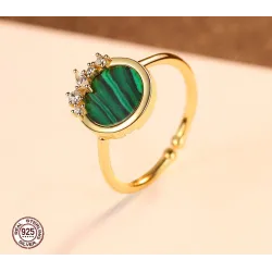 Eleganter Ring mit Malachit und Zirkonoxid - 925er Sterlingsilber - veränderbar