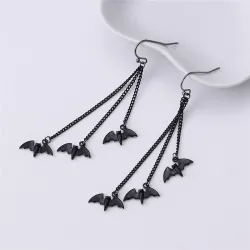 Schwarze Fledermäuse - Dreifachkette - lange Ohrringe