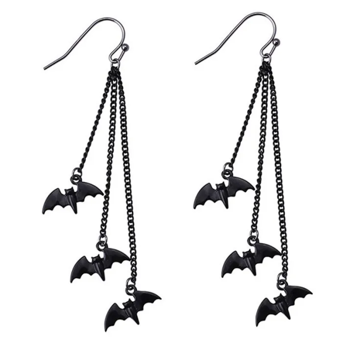 Schwarze Fledermäuse - Dreifachkette - lange Ohrringe