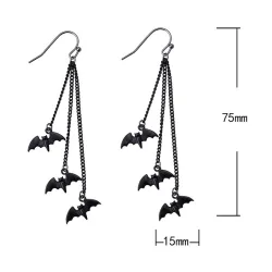Schwarze Fledermäuse - Dreifachkette - lange Ohrringe