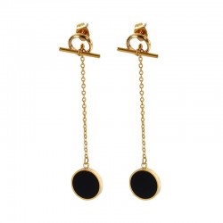 Chain with a black circle - long earringsEarrings