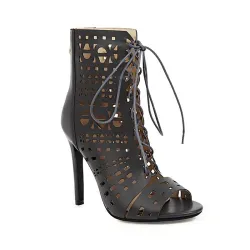 Sexy High Heels Pumps - knöchellang - offener Zeh - Schnürung - mit Reißverschluss hinten