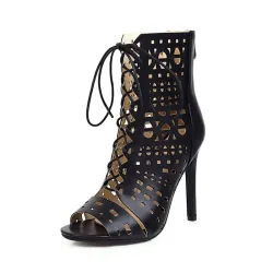 Sexy High Heels Pumps - knöchellang - offener Zeh - Schnürung - mit Reißverschluss hinten
