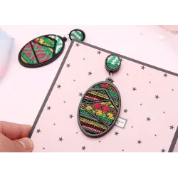 Oval drop earrings - geometric green fabric - Bohemian styleEarrings