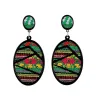 Oval drop earrings - geometric green fabric - Bohemian styleEarrings