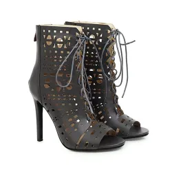 Sexy High Heels Pumps - knöchellang - offener Zeh - Schnürung - mit Reißverschluss hinten