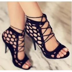 Sexy high heel sandals - lace-up - ankle length - cut-out holesHigh heels