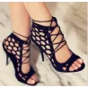 Sexy high heel sandals - lace-up - ankle length - cut-out holesHigh heels