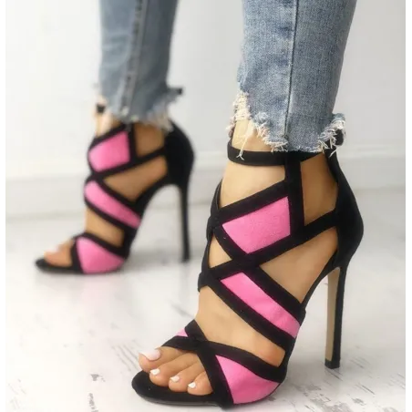 Sexy High Heels - offener Zeh - mit Knöchelriemen - gekreuzte Träger Design