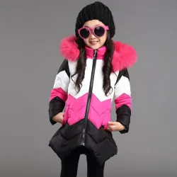 Warm down jacket - with detachable fur hoodKids