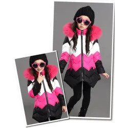 Warm down jacket - with detachable fur hoodKids