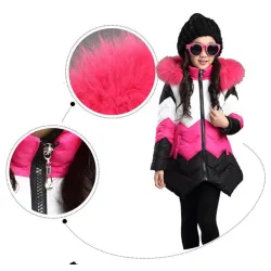 Warm down jacket - with detachable fur hoodKids