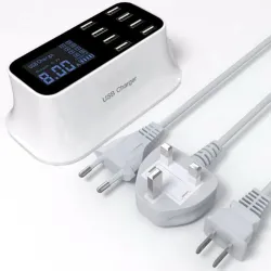 8-Port-USB-Schnellladegerät - Netzteil - Smart IC - mit Display und automatischer Erkennung