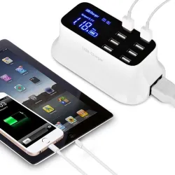 8-Port-USB-Schnellladegerät - Netzteil - Smart IC - mit Display und automatischer Erkennung